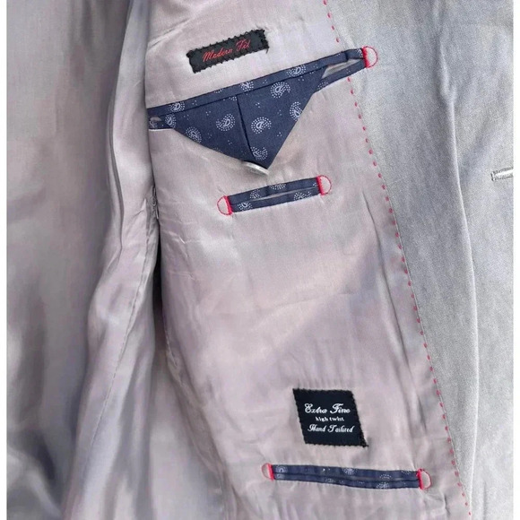 Gino Valentino Mens Hand Tailored Modern Fit Linen Blazer Sport Coat Gray Sz 42 - Picture 8 of 12